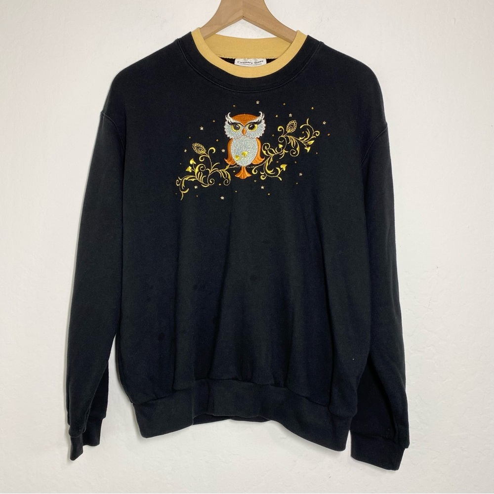Country Store Y2k Women’s L Embroidered Owl Crewneck Pullover Sweater
